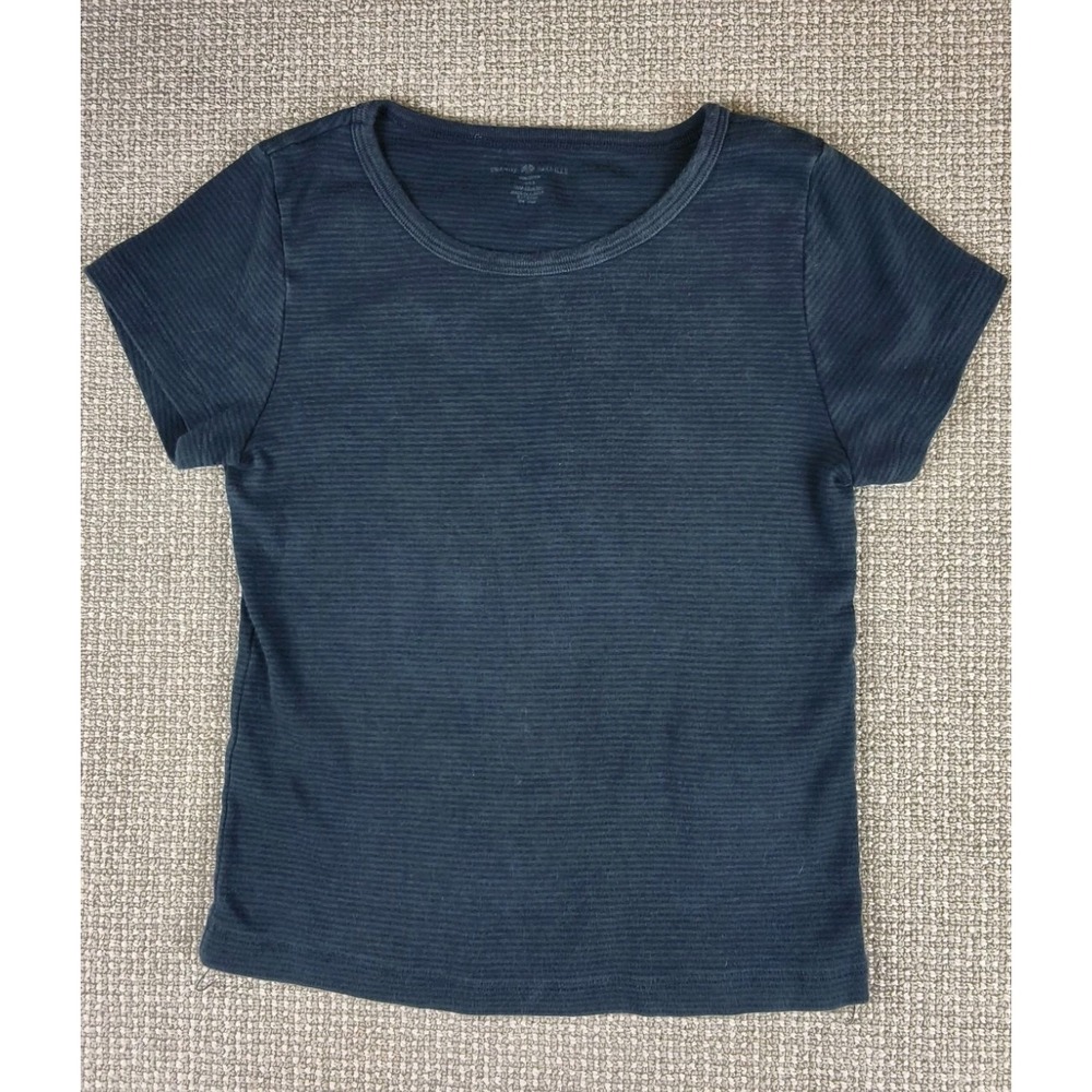Brandy Melville Blue Striped Cotton Short Sleeve Baby Tee Crop Top